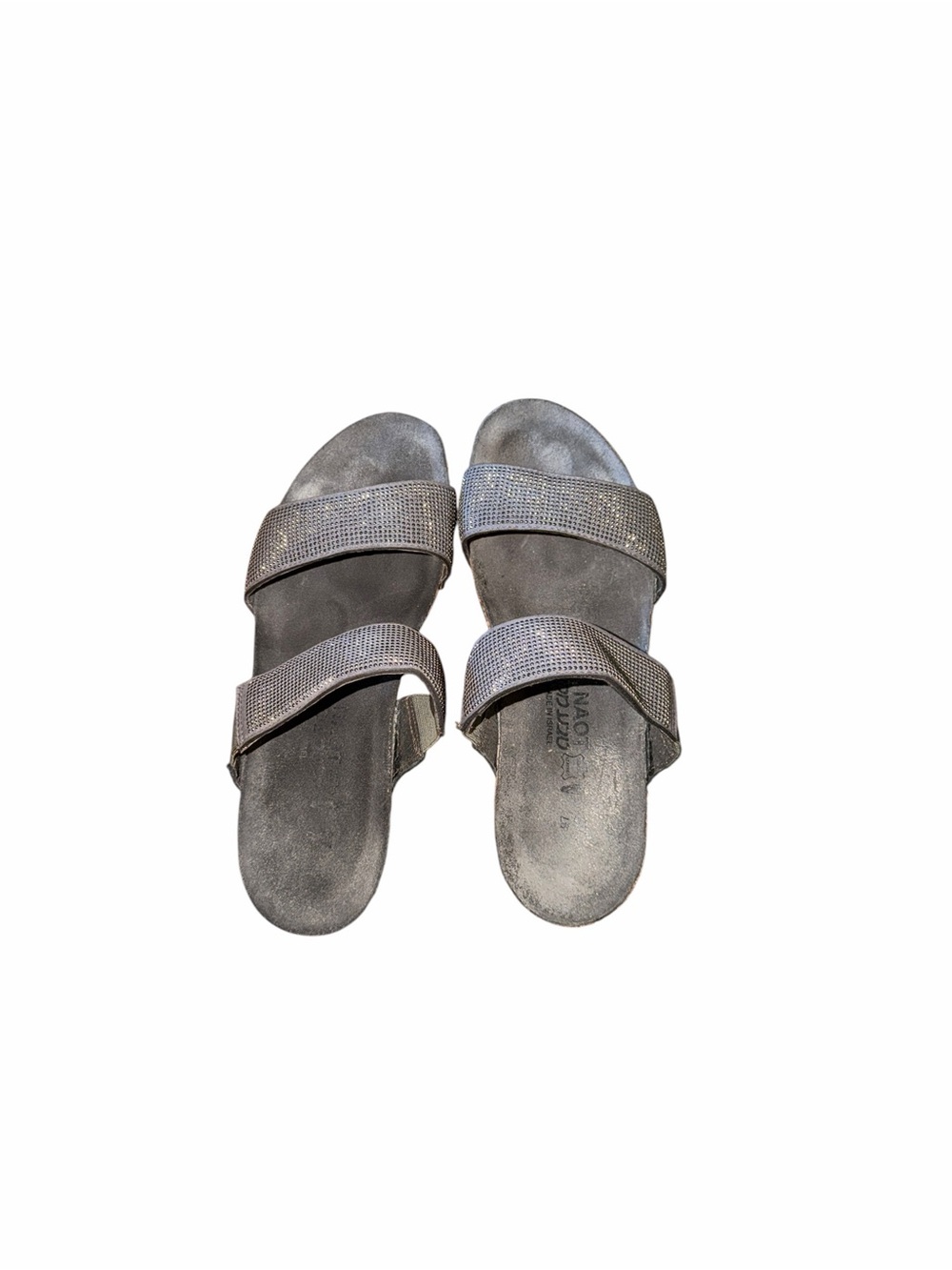 Naot Grey Two-Strap Rhinestone Slide Sandals Size 6
